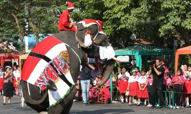 Χριστούγεννα στην Ταϊλάνδη: Ελέφαντες – Άγιοι Βασίληδες προσφέρουν δώρα σε μαθητές