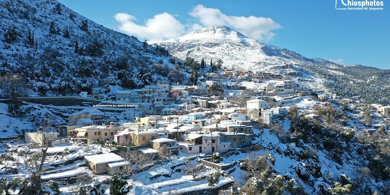Μαγικές εικόνες: Η χιονισμένη Χίος… από ψηλά (video)